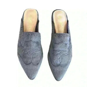 Mi.iM Woman’s Grey Leather Faux Calf Hair Mule Slide Shoe Size 8​
